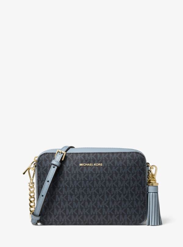 Damske Spojková Taška Michael Kors Ginny Medium Logo Modre - Kabelky Michael Kors Obchod | PZQMD-6953